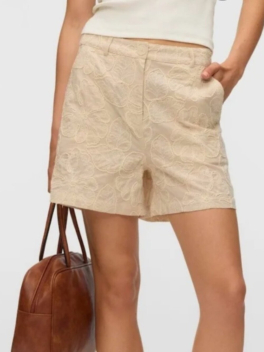 Vero Moda Cream Embroidered Shorts